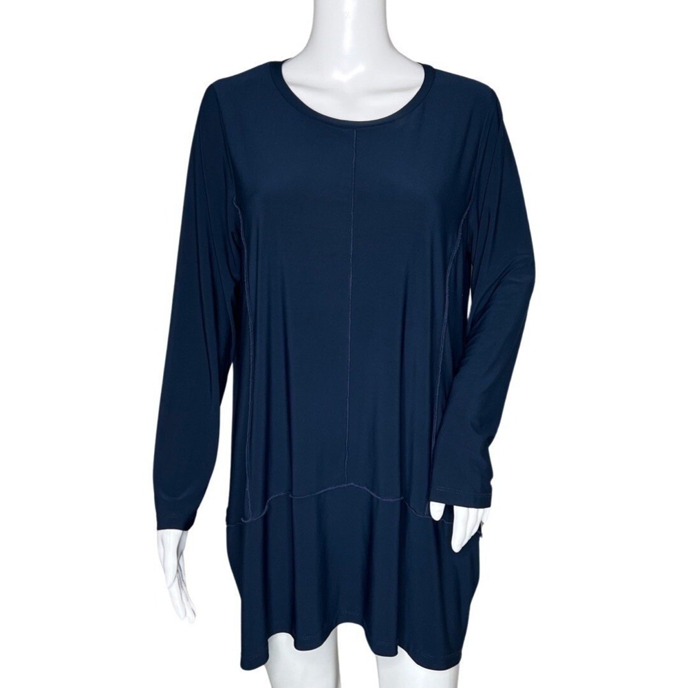 SUN KIM Navy Blue Tunicโ Top Long Sleeve Minimalist Lagenlook Boho Chic Size M